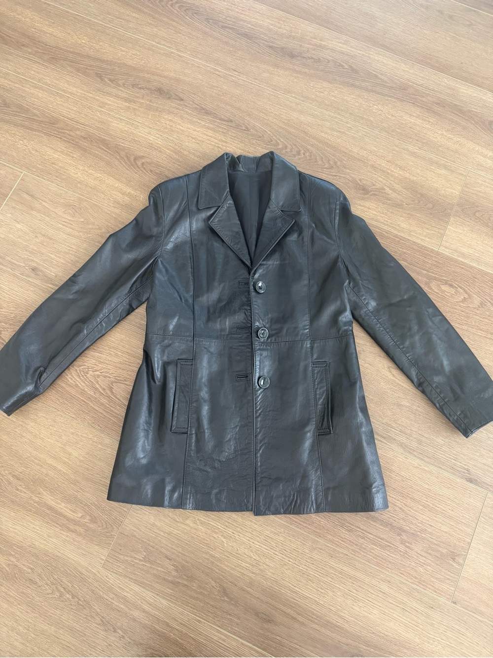 Vera Pelle Italy Black Leather Button Up Blazer Jacket